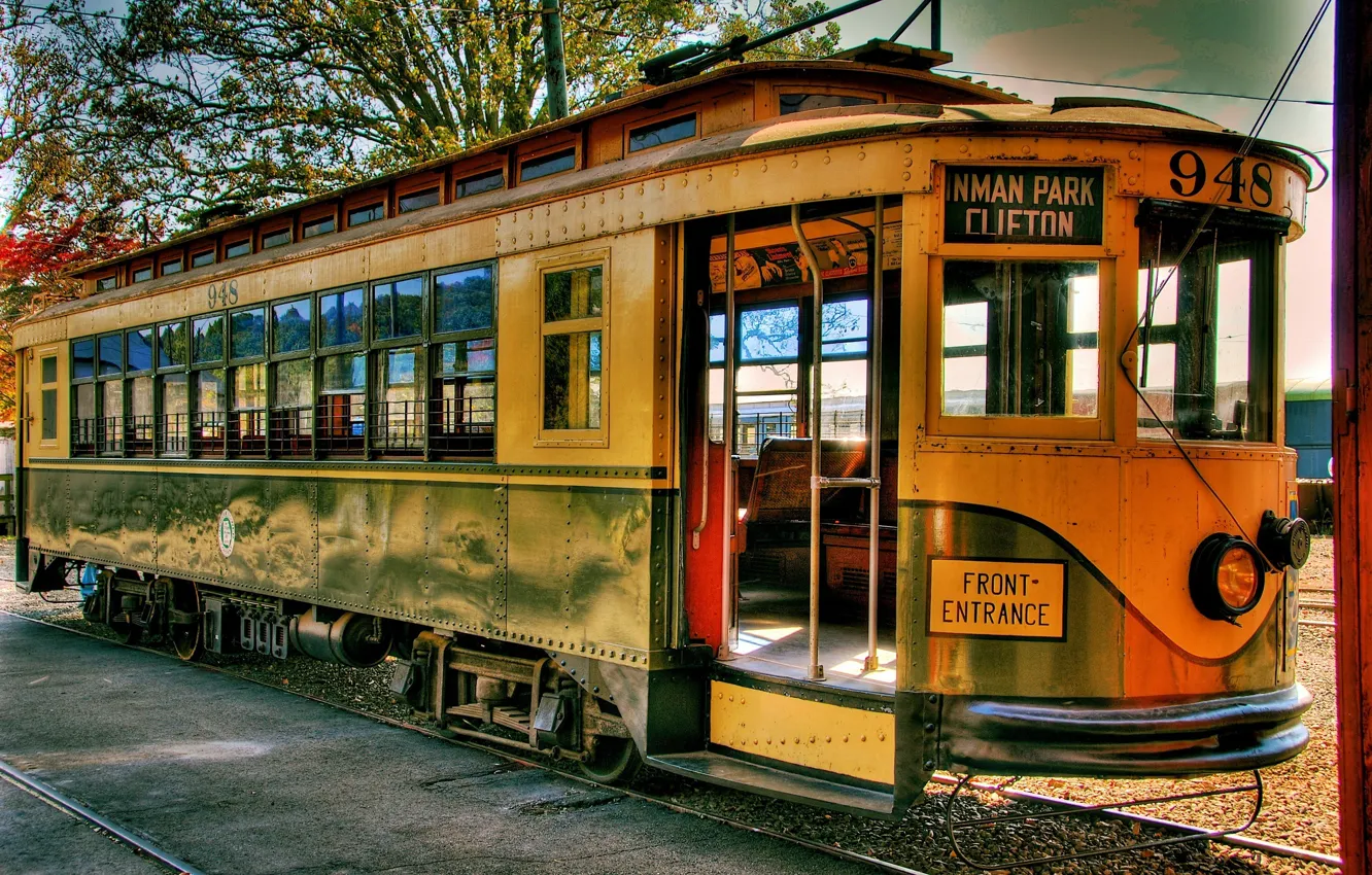Photo wallpaper retro, rails, tram
