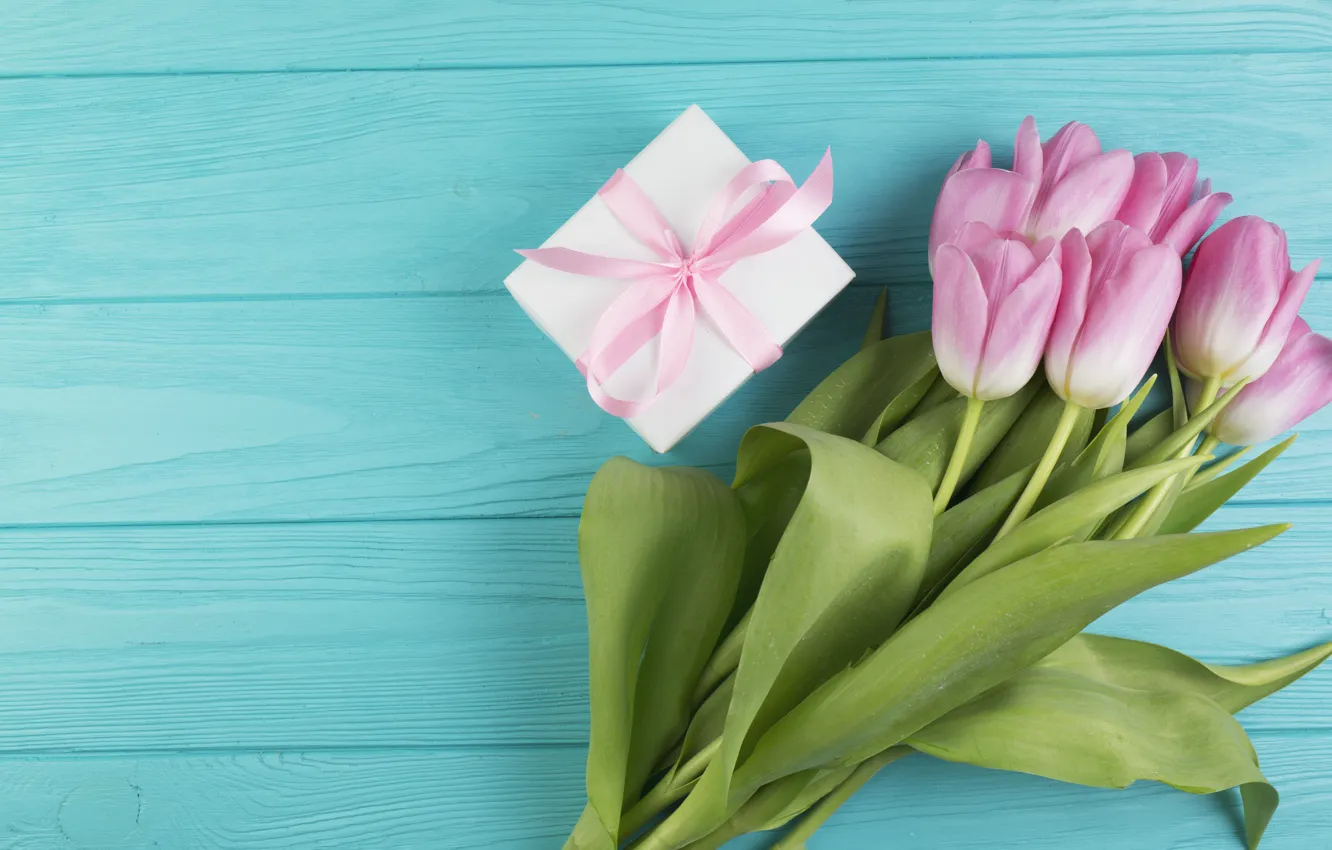 Photo wallpaper flowers, gift, bouquet, tulips, pink