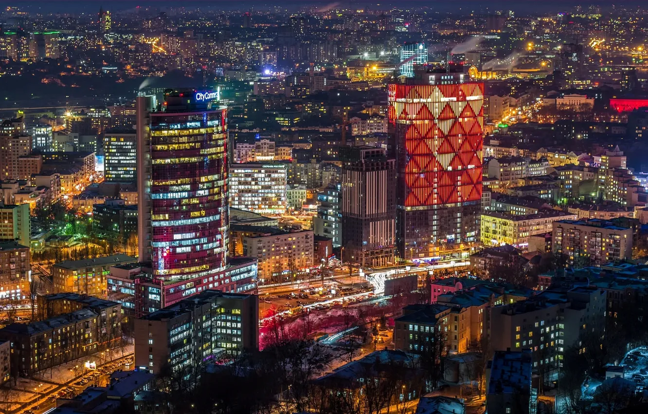 Photo wallpaper street, home, Ukraine, Kiev, night city lights