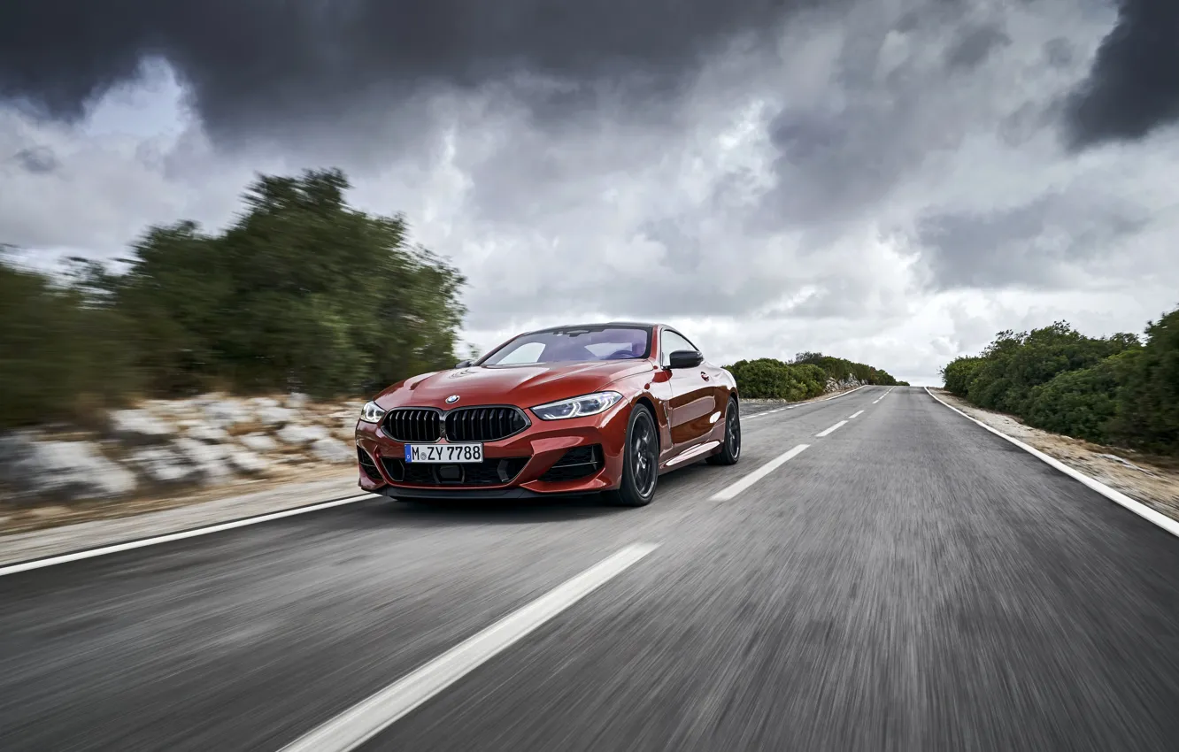 Photo wallpaper movement, coupe, BMW, Coupe, shrub, 2018, 8-Series, dark orange