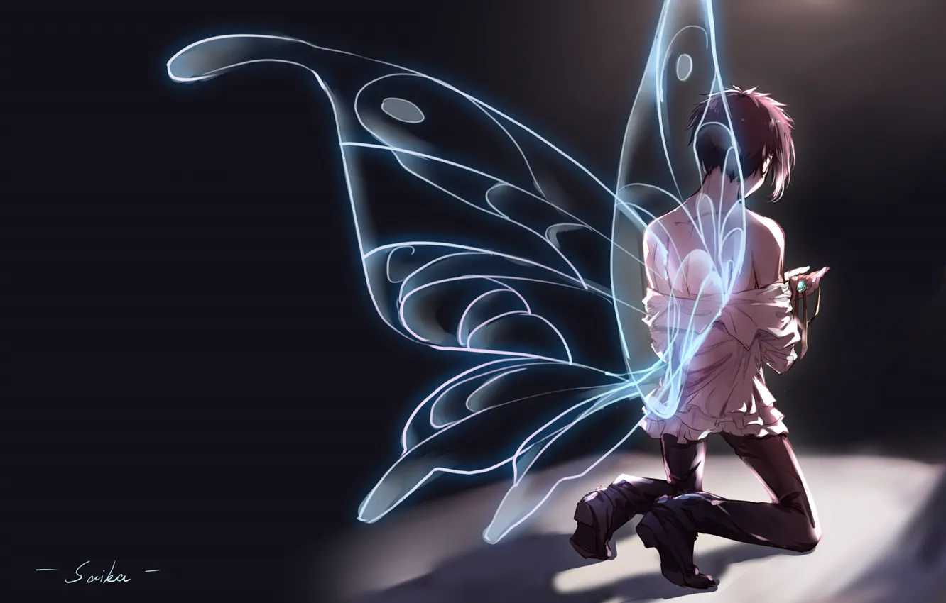 Photo wallpaper wings, fairy, pendant, shirt, guy, Bungou Stray Dogs, Akutagawa Ryunoske, Stray Dogs Literary Geniuses