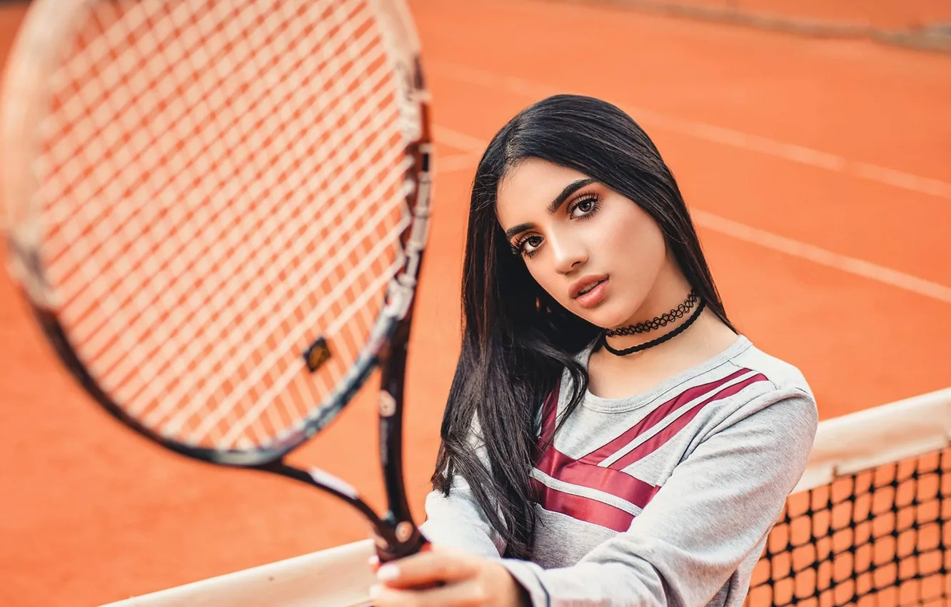 Photo wallpaper look, girl, makeup, racket, tennis
