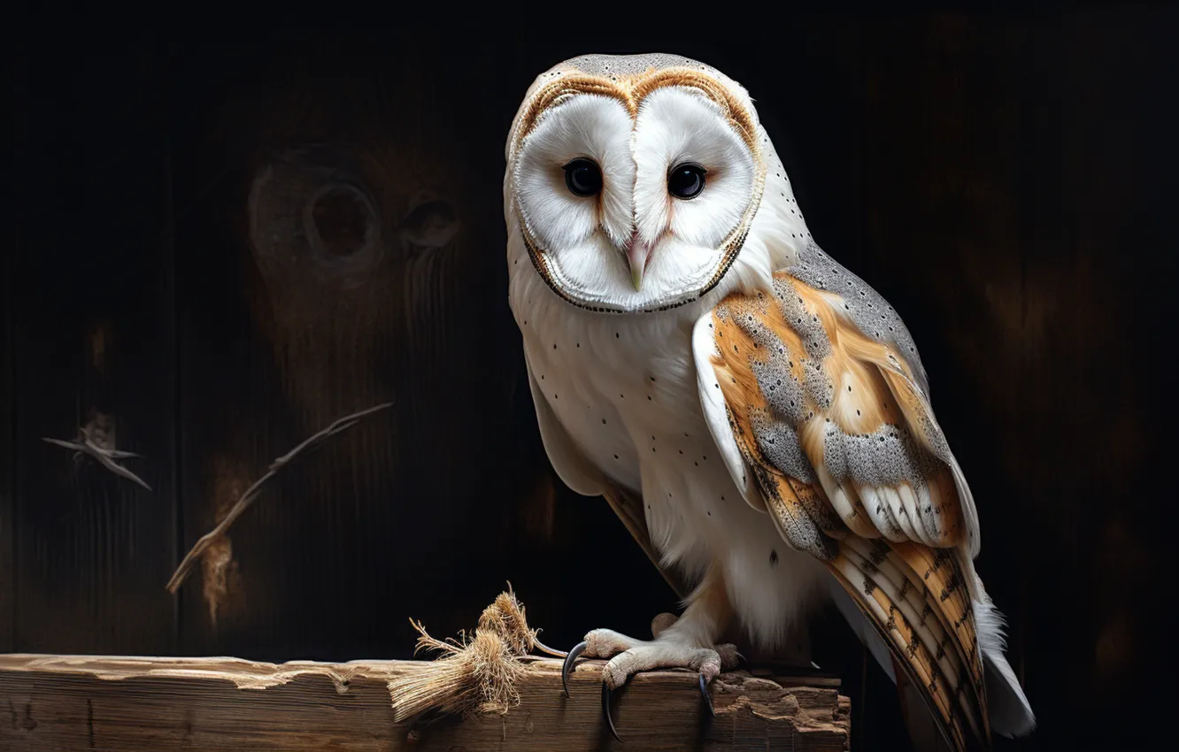 Photo wallpaper look, owl, bird, the barn owl, AI art, neural network