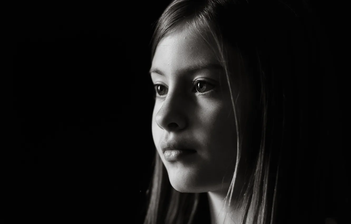 Photo wallpaper look, children, face, background, black and white, Wallpaper, mood, profile