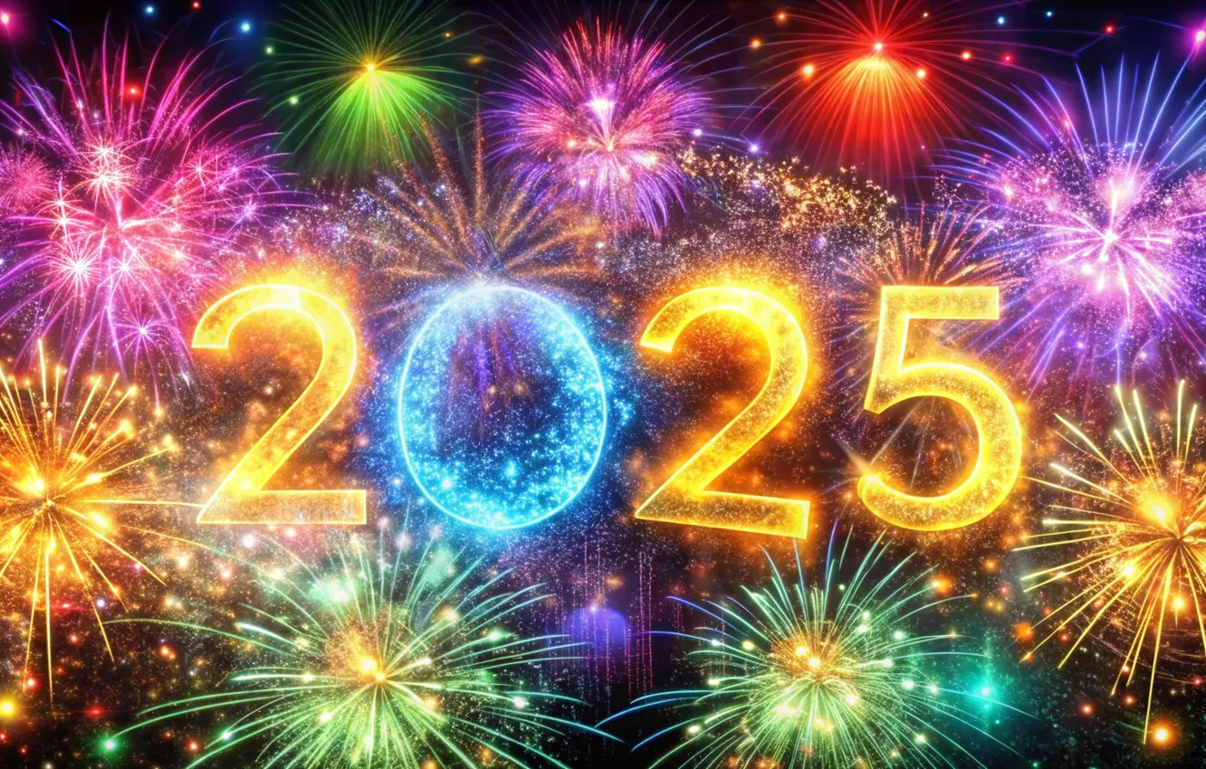 Photo wallpaper new year, salute, colorful, figures, New Year, fireworks, numbers, 2025