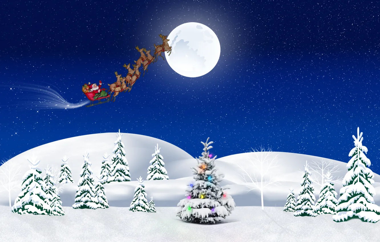 Photo wallpaper winter, snow, holiday, tree, new year, gifts, team, Santa Claus