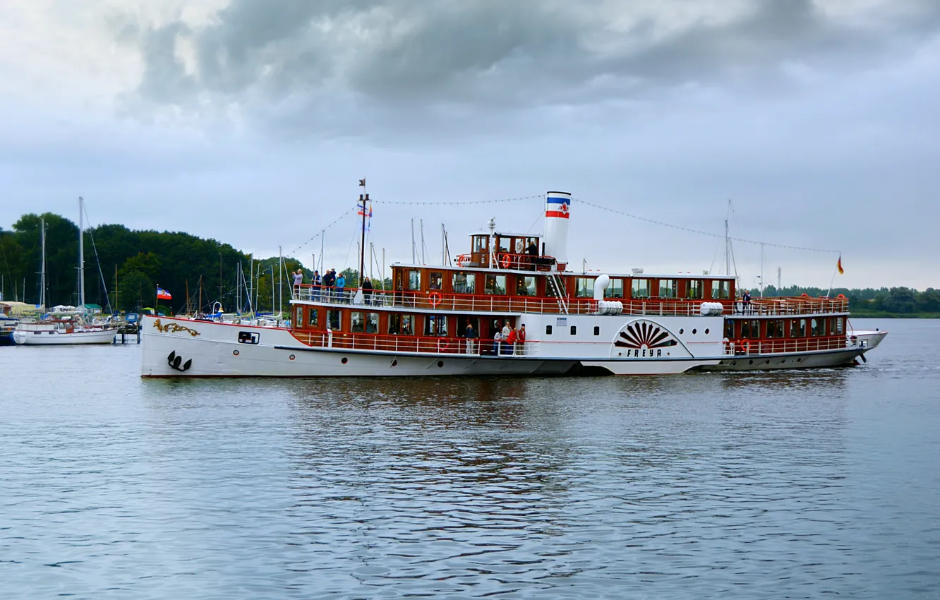 Photo wallpaper retro, Rostock, Germany, steamer