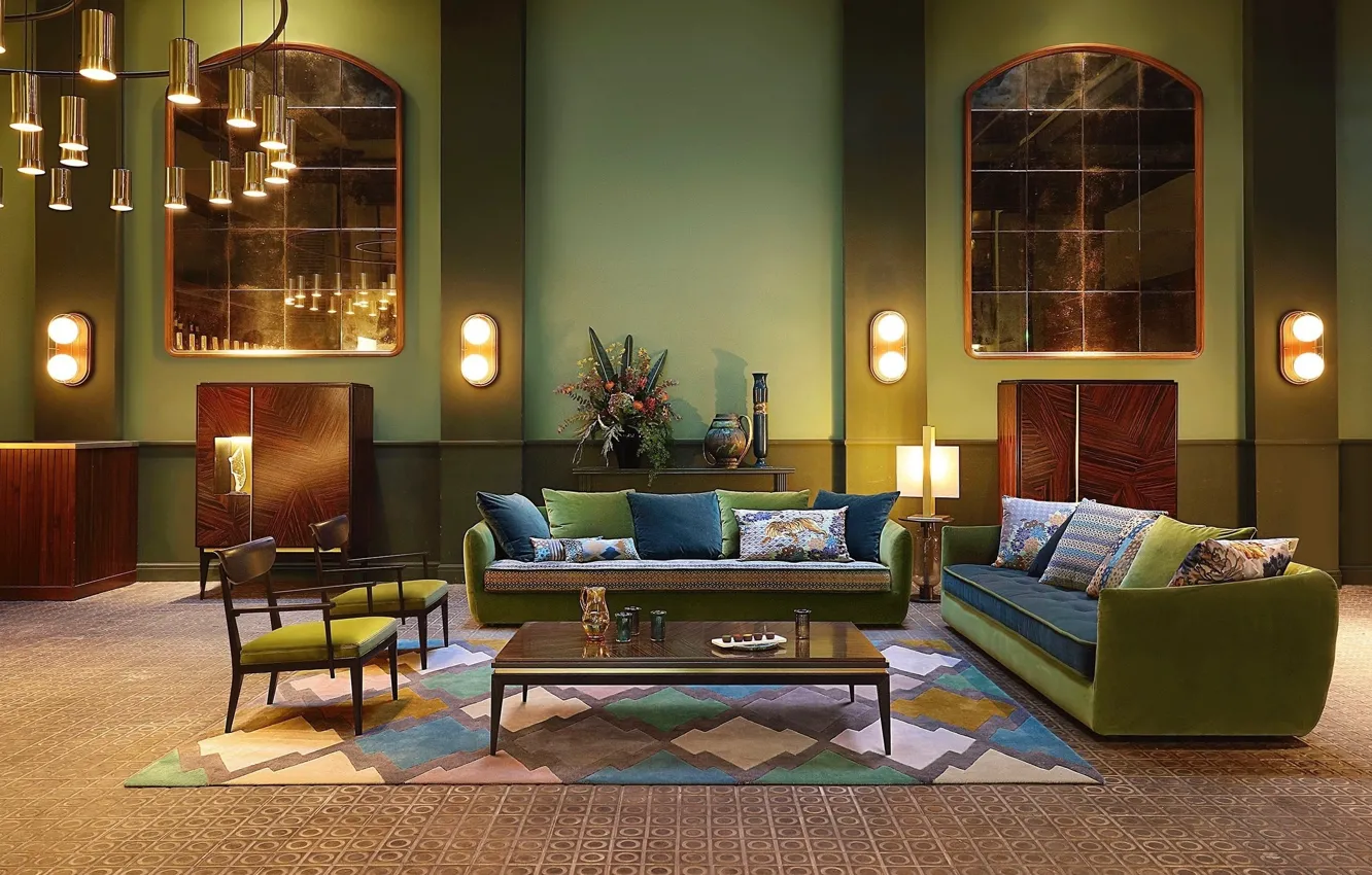 Photo wallpaper design, style, interior, luxury, living room, by Roche Bobois