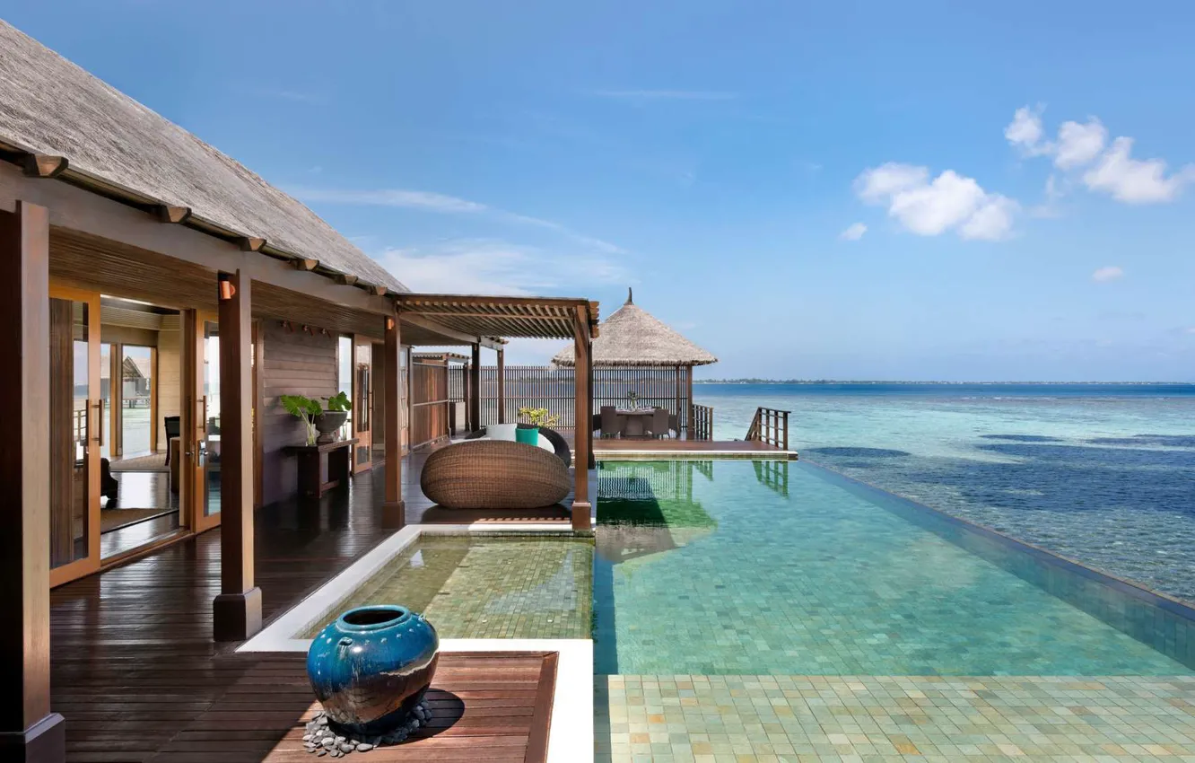 Photo wallpaper marine Villa, The Maldives, Maldives, Suite, resort, space, the ocean, Shangri-La's Villingili Resort & Spa