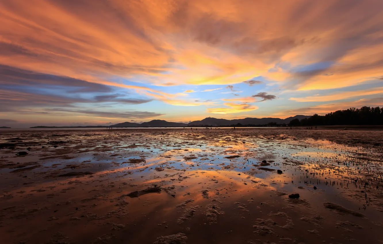 Photo wallpaper sand, sea, beach, summer, the sky, sunset, reflection, summer