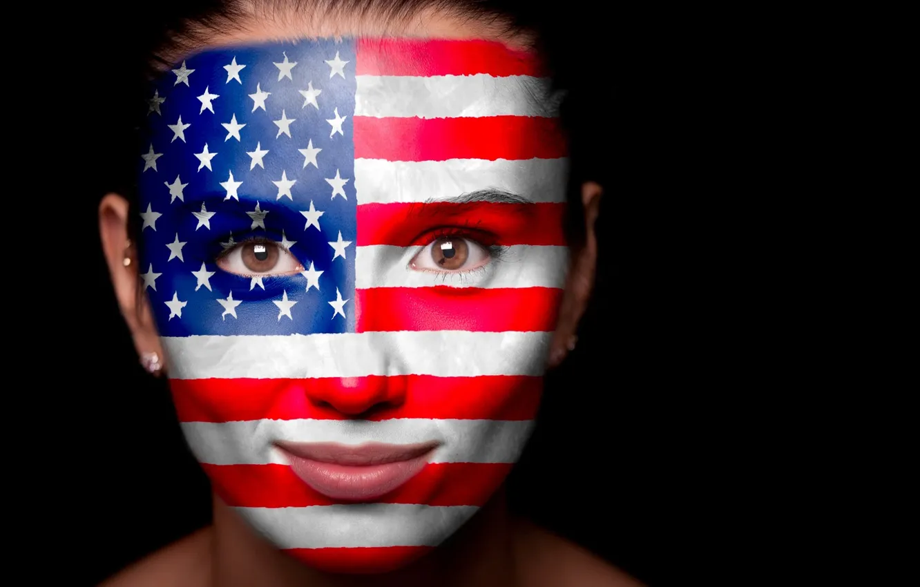 Photo wallpaper look, face, background, black, flag, USA, America, body art
