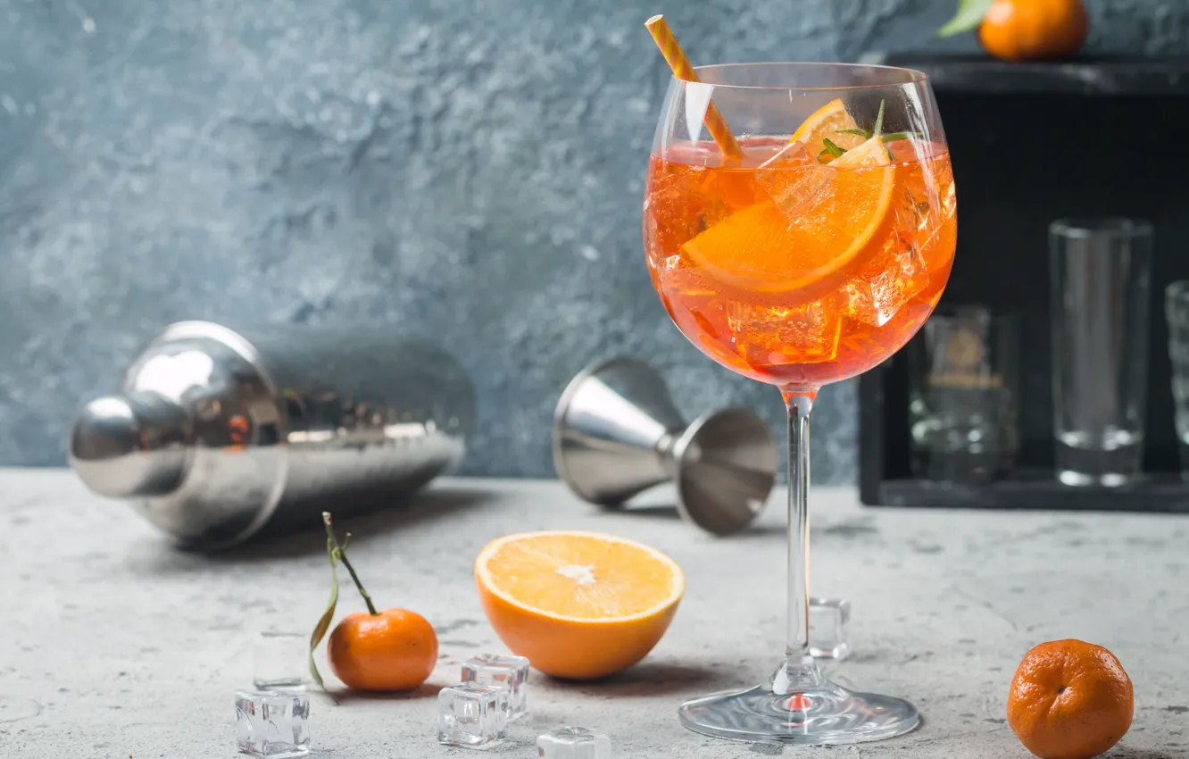 Photo wallpaper glass, orange, cocktail, Mandarin