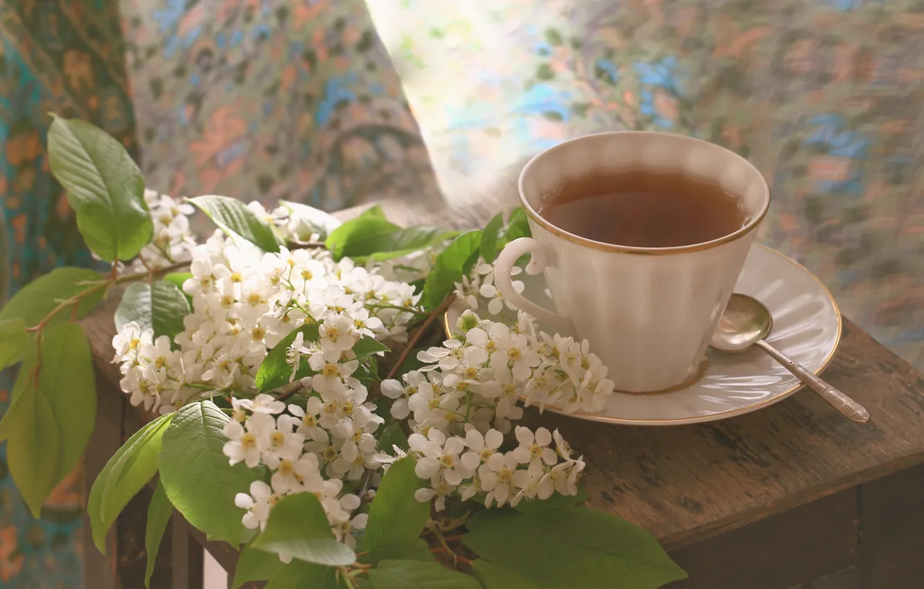 Photo wallpaper tea, Cup, cherry