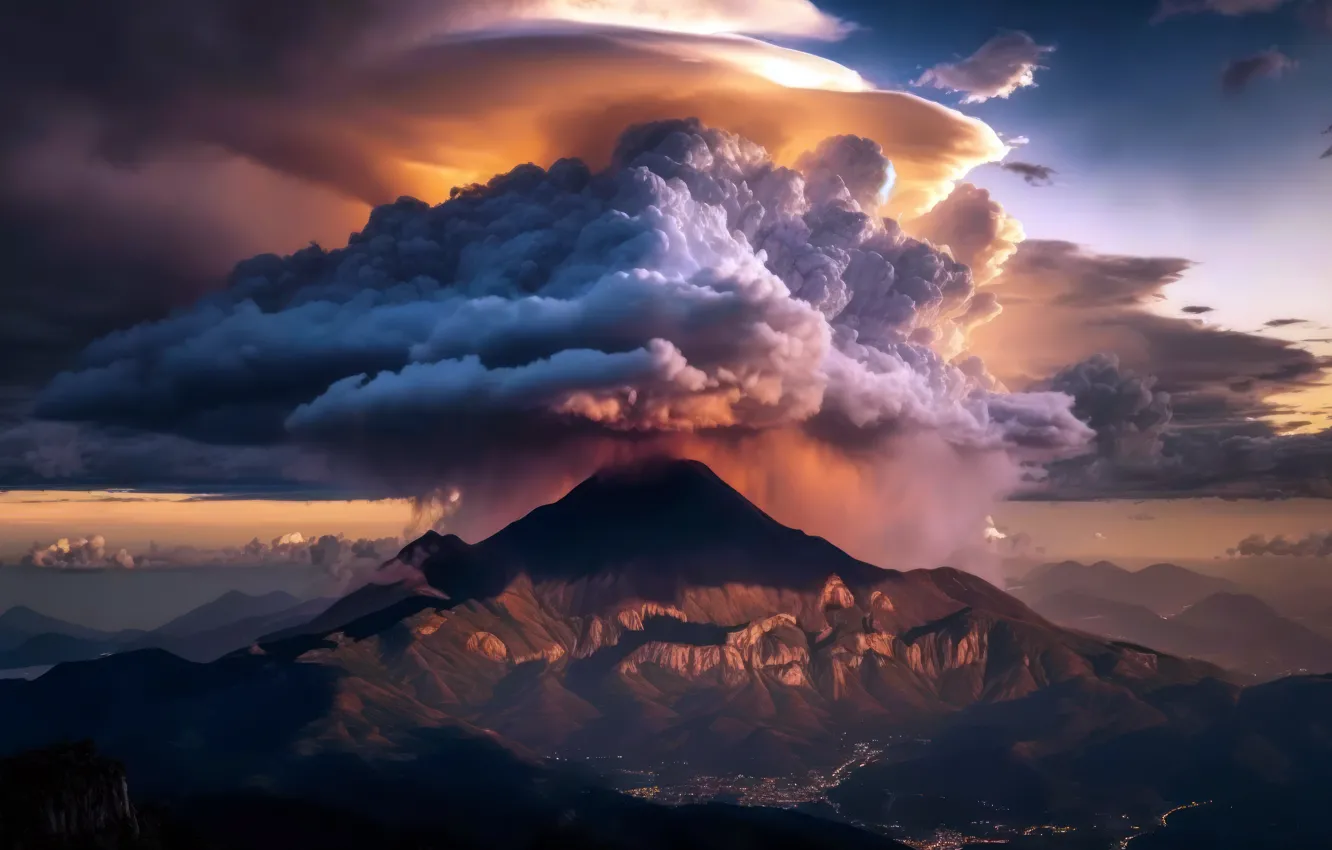 Photo wallpaper mountains, clouds, nature