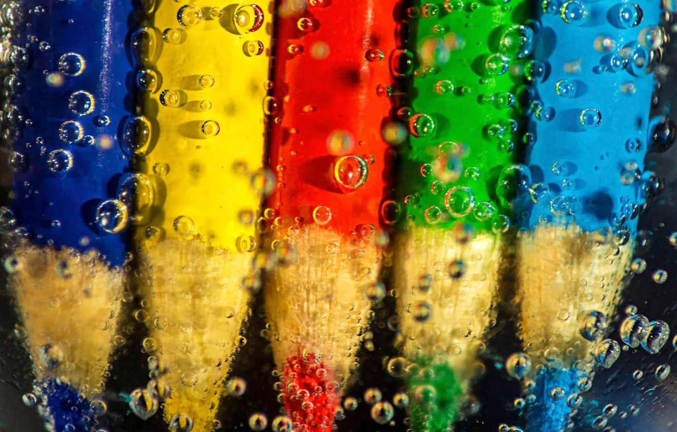 Photo wallpaper water, bubbles, paint, pencils, the air