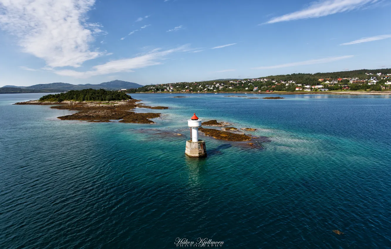 Photo wallpaper sea, nature, shore, lighthouse, village