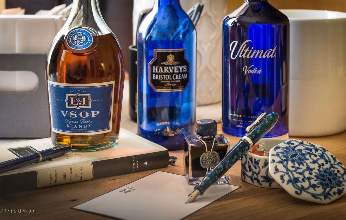 Photo wallpaper bottle, handle, still life, brandy