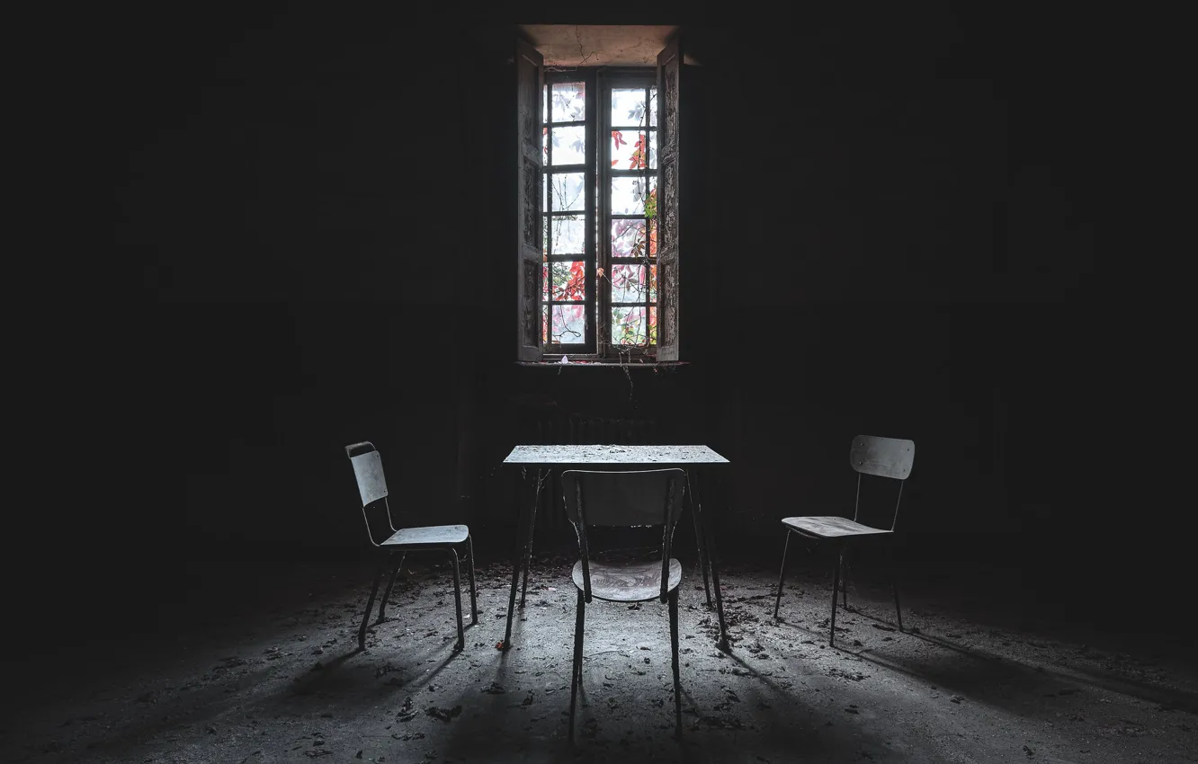 Photo wallpaper table, window, chair