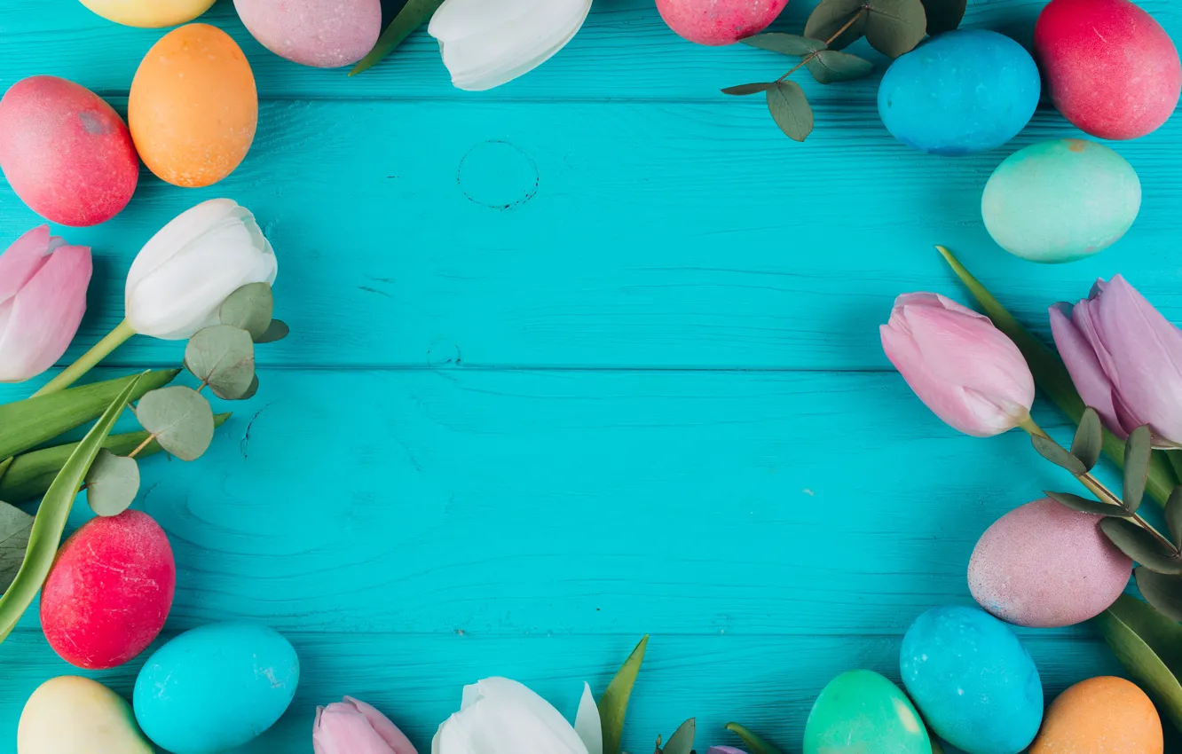 Photo wallpaper flowers, holiday, eggs, spring, Easter, tulips, Orthodox holiday