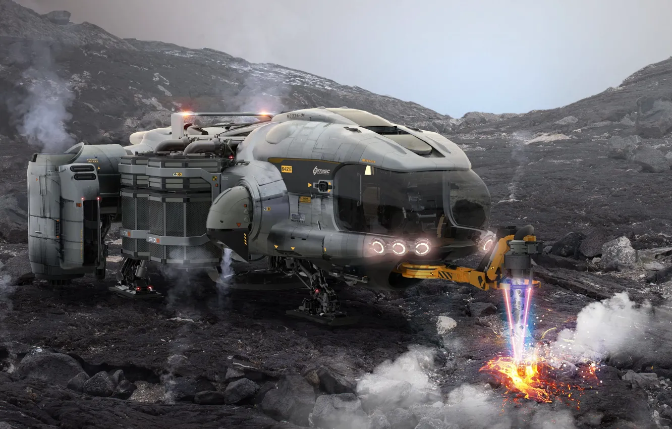 Photo wallpaper surface, planet, landing, starship, Star Citizen, Misc Prospector