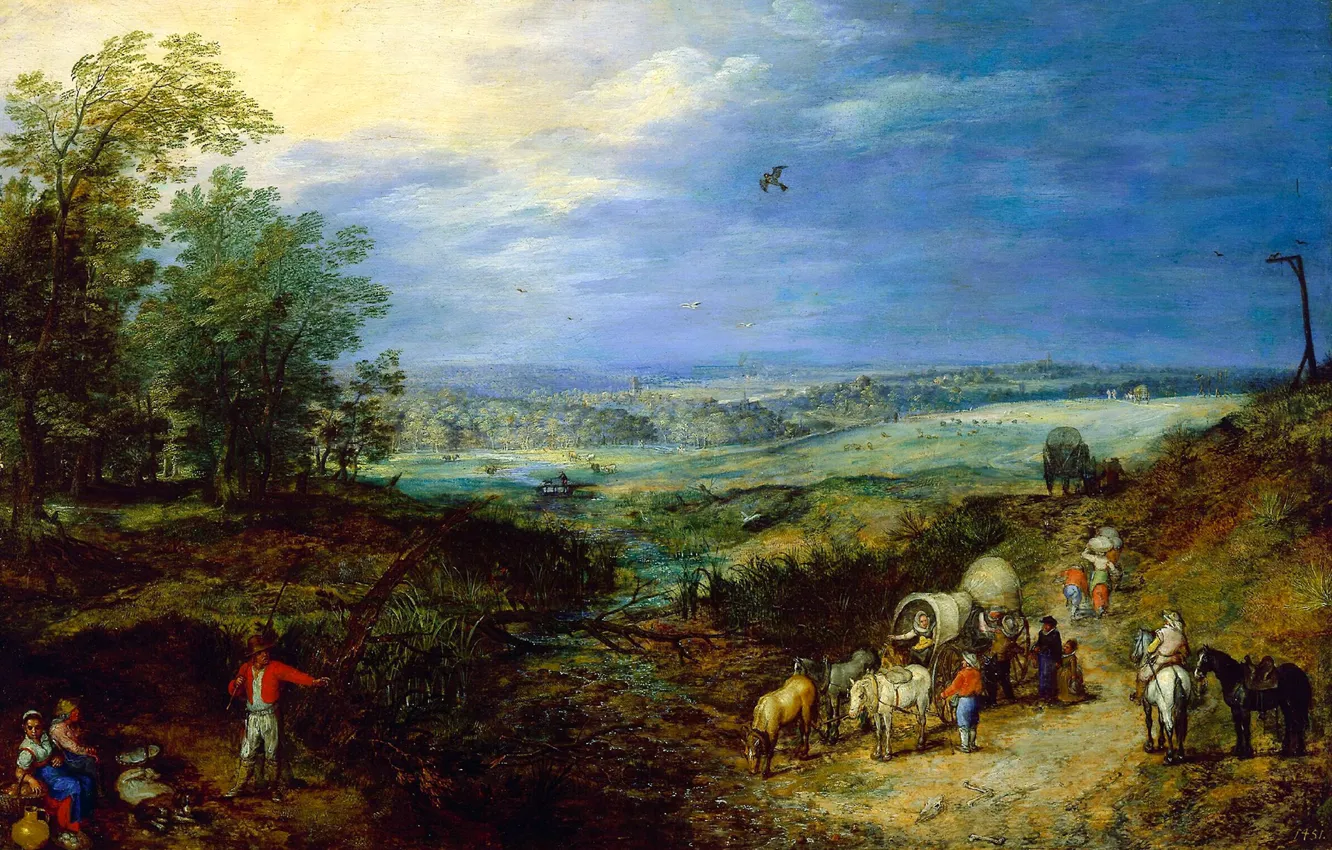 Photo wallpaper picture, Jan Brueghel the elder, Landscape with Peasants