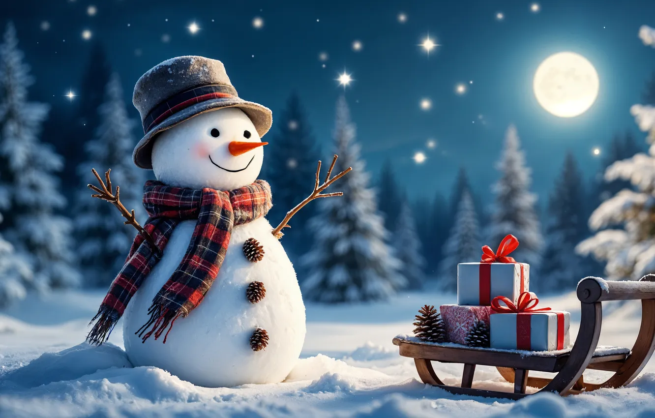 Photo wallpaper winter, snow, decoration, new year, Christmas, snowman, Christmas, winter