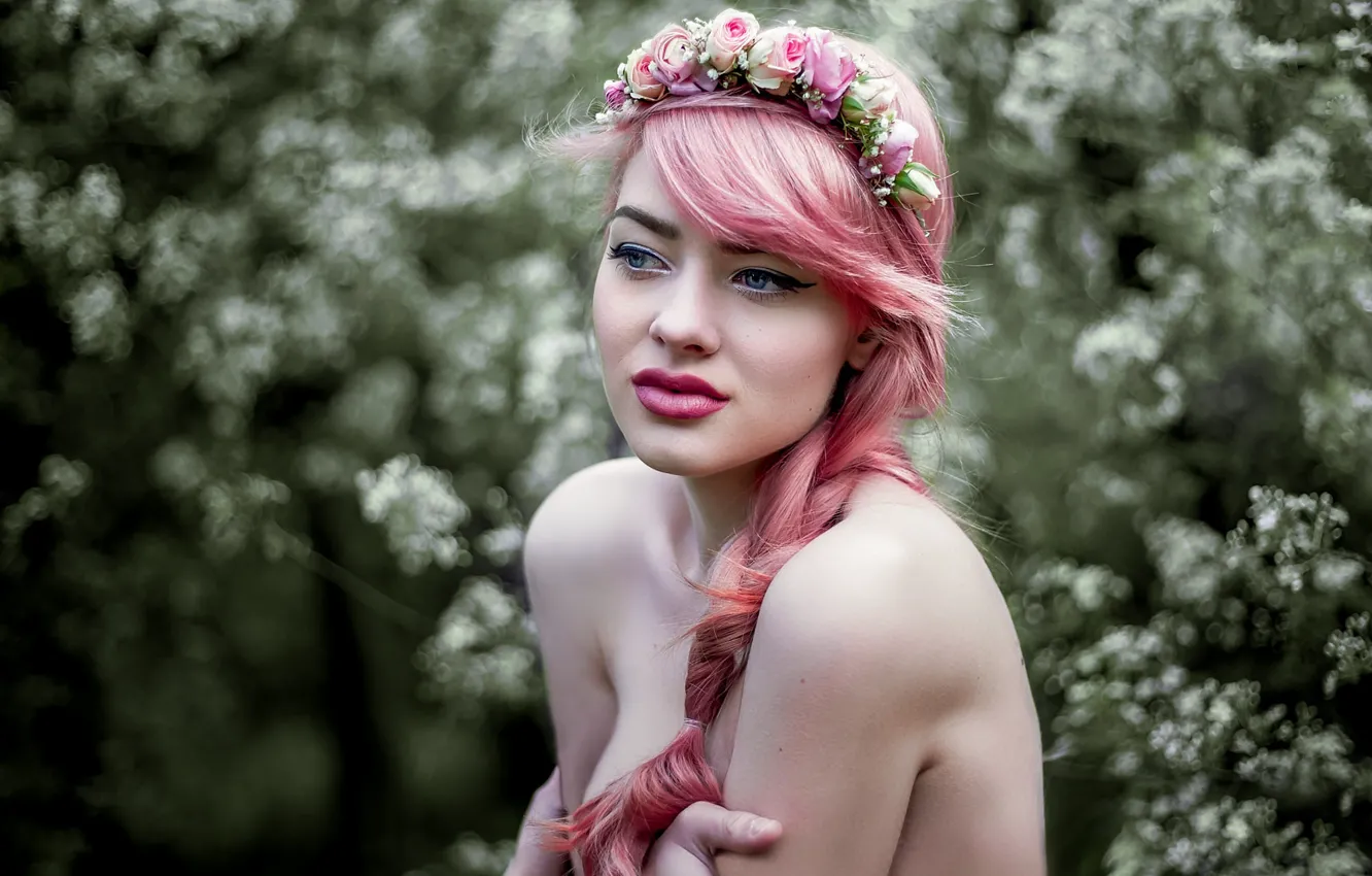 Photo wallpaper makeup, wreath, pink hair, Agnes, Cyril ✪ Max