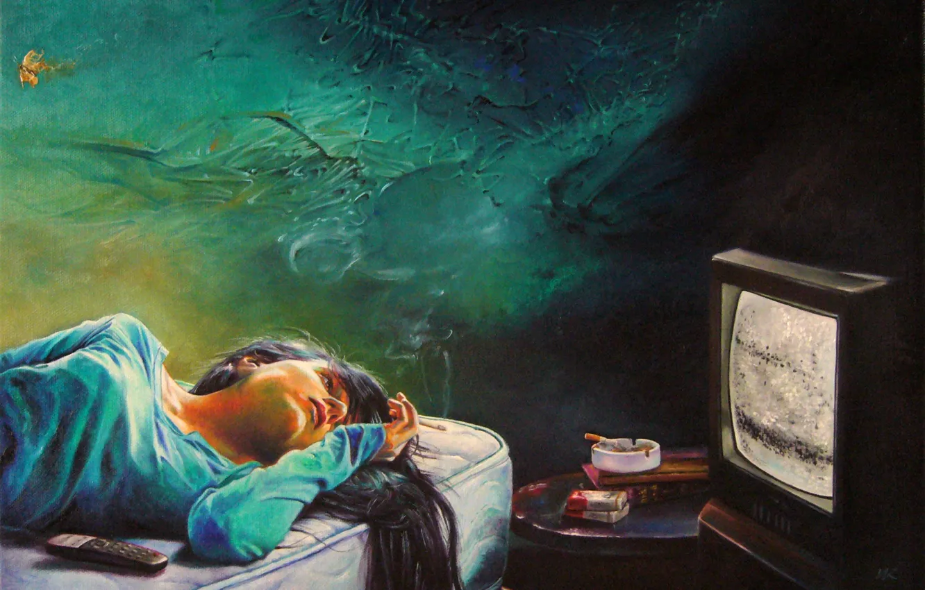 Photo wallpaper girl, TV, art