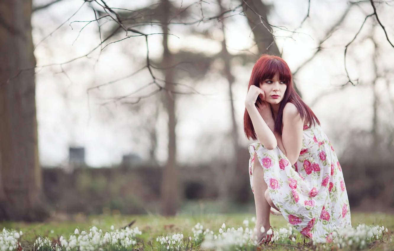 Photo wallpaper field, girl, background