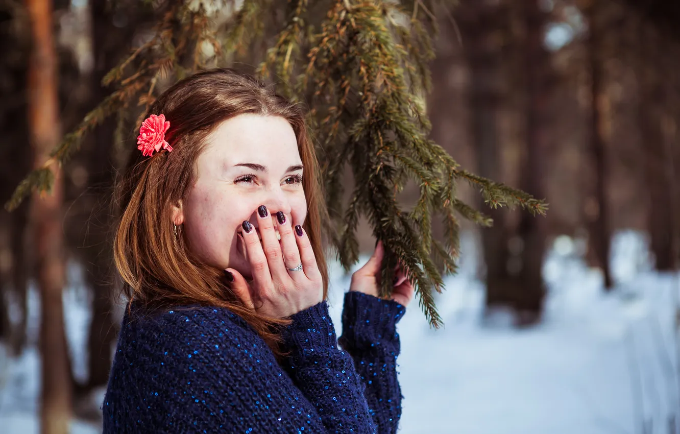 Photo wallpaper girl, mood, laughter