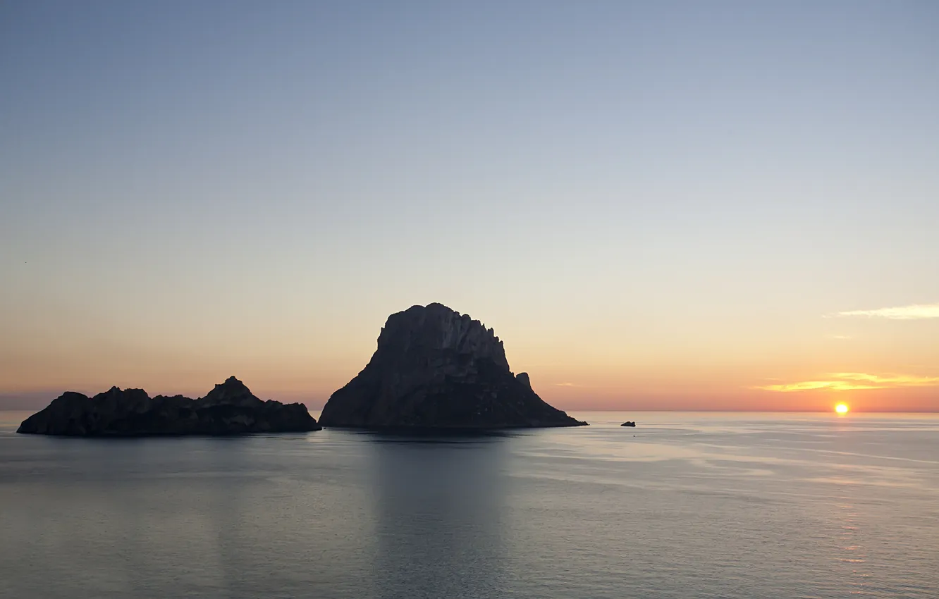 Photo wallpaper sea, the sky, sunset, island, horizon