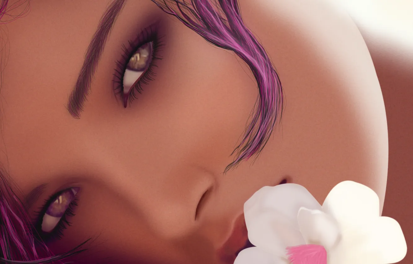 Photo wallpaper eyes, look, girl, flowers, face, mood, romance, hair