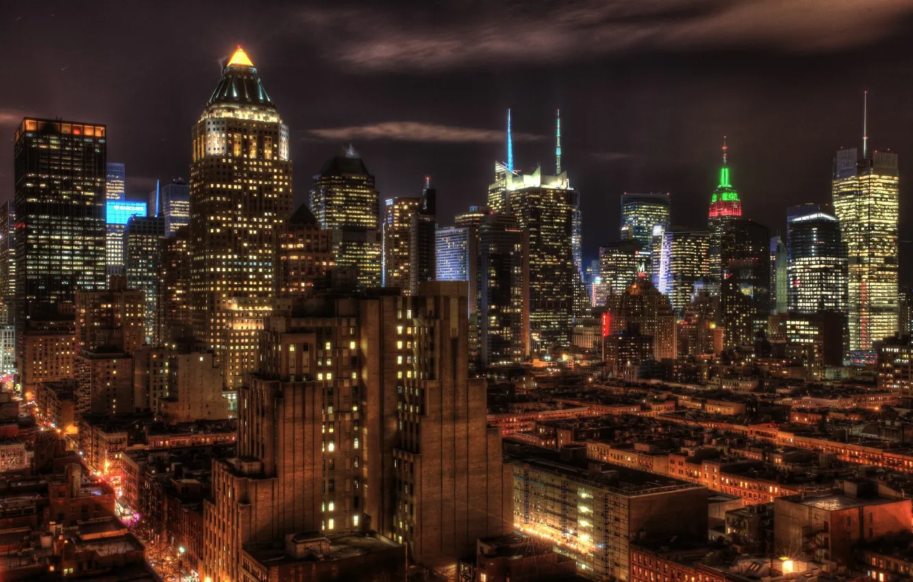 Photo wallpaper night, lights, New York, USA, night, New York, Manhattan, NYC