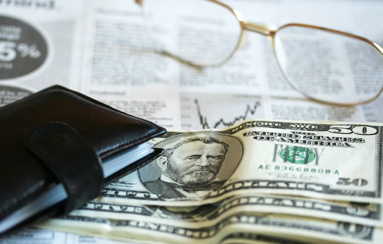 Photo wallpaper dollar, glasses, financial accounting