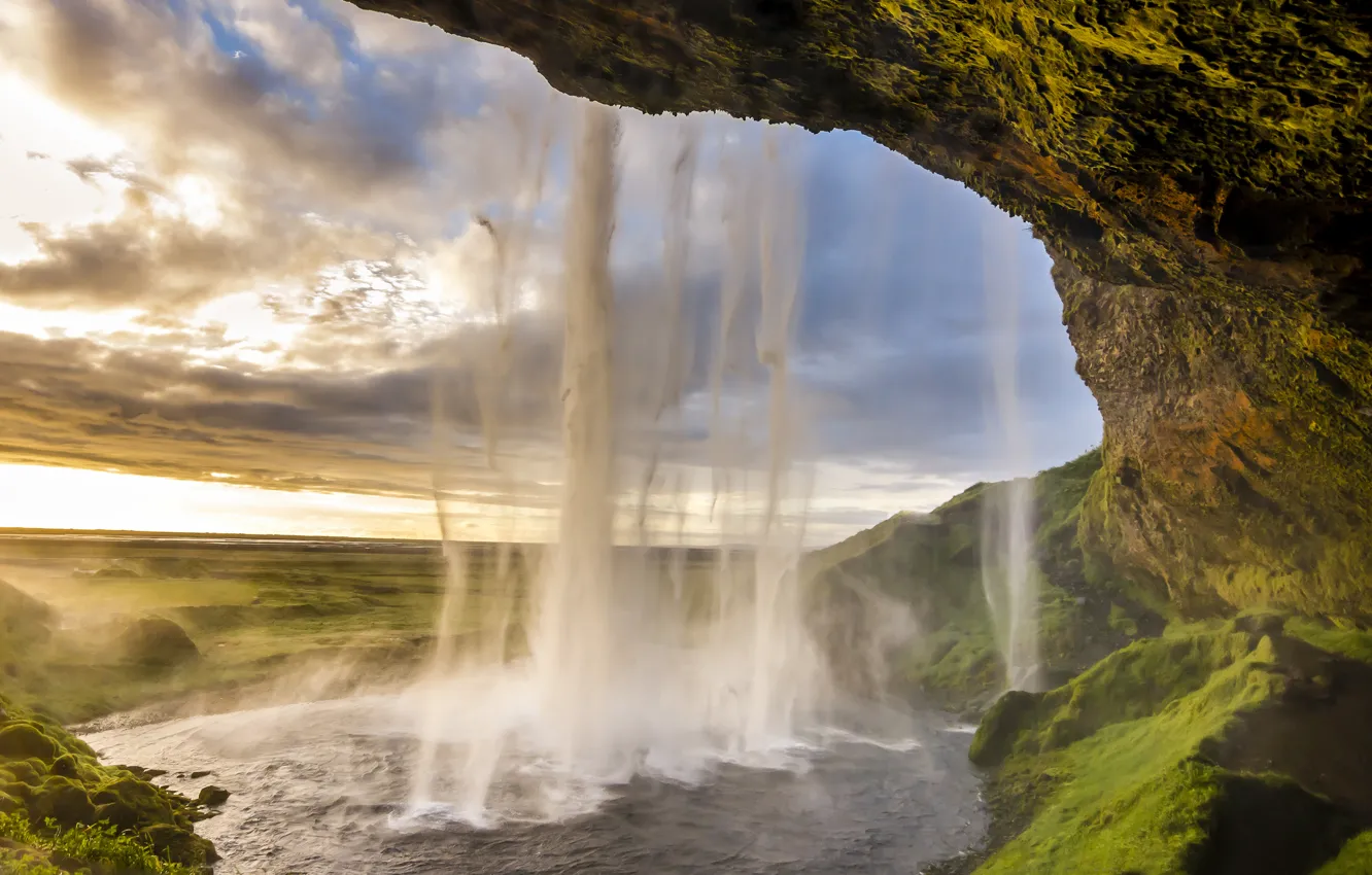 Photo wallpaper waterfall, Iceland, Seljalandsfoss, seljalandsfoss