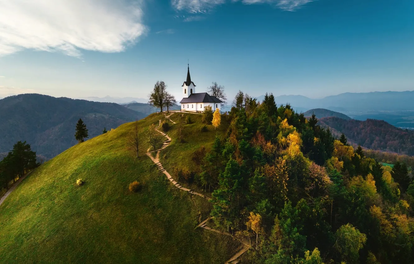 Photo wallpaper landscape, castle, hills