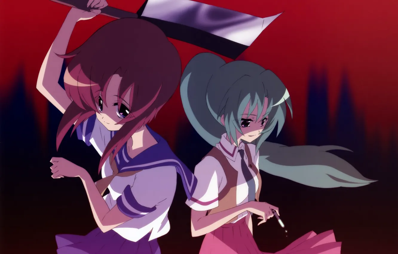 Photo wallpaper blade, cigarette, Schoolgirls, Higurashi no Naku Koro ni, killer, cleaver, When the cicadas cry, Mion …