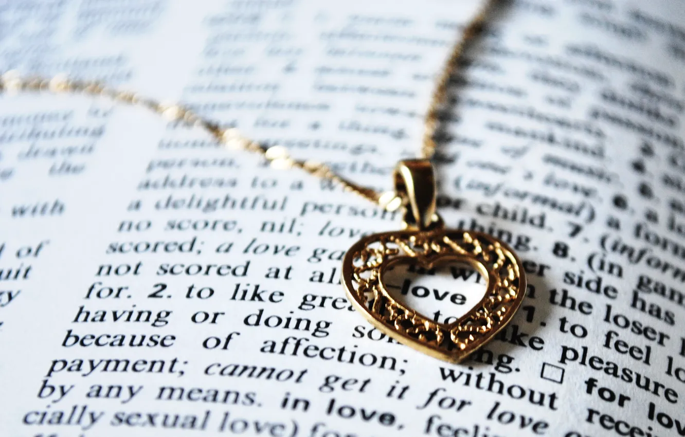 Photo wallpaper heart, pendant, book, love, chain, the word
