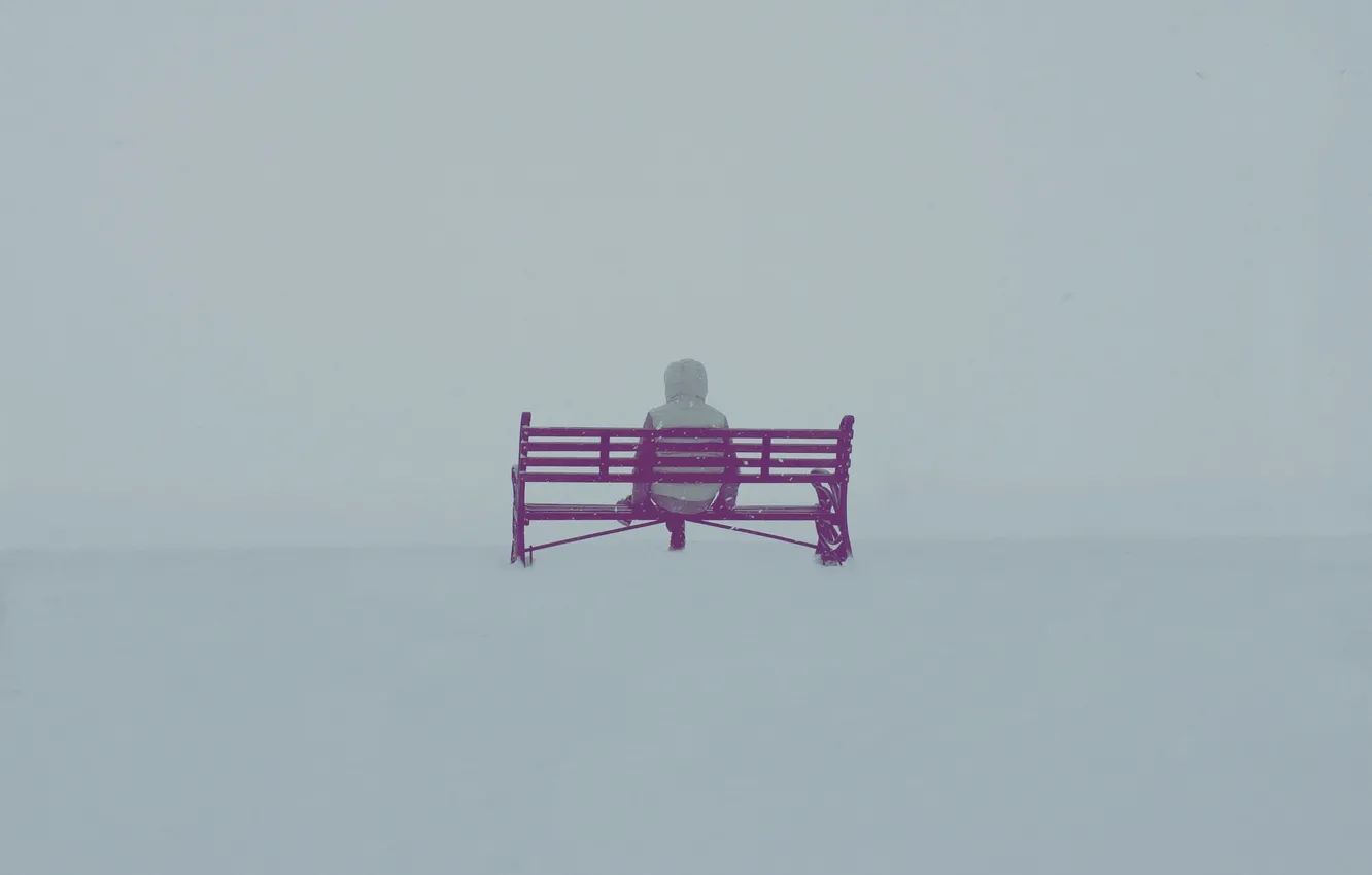 Photo wallpaper fog, mood, people, bench