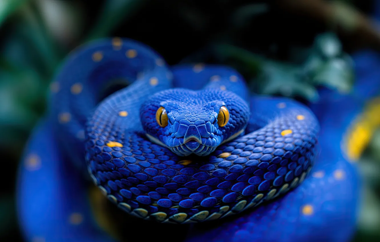 Photo wallpaper Snake, blue, eyes, danger
