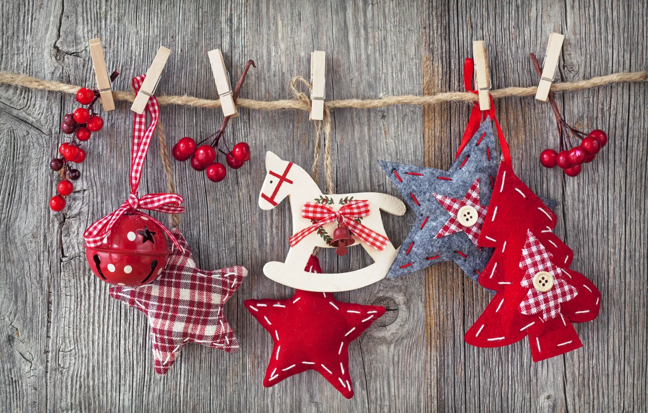 Photo wallpaper winter, stars, holiday, toy, Board, tree, rope, Christmas