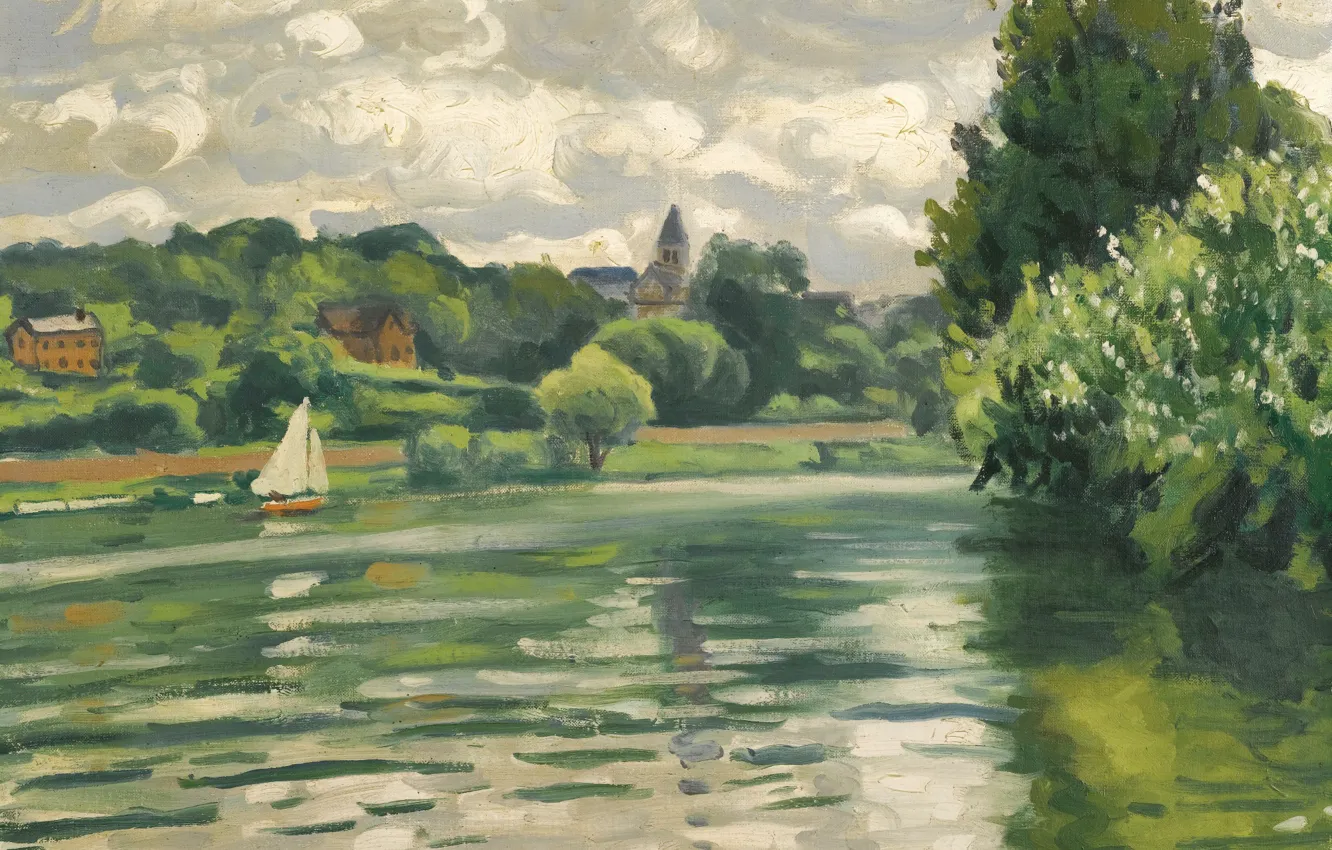 Photo wallpaper landscape, boat, picture, sail, Albert Marquet, Albert Marquet, Sailing on the Seine