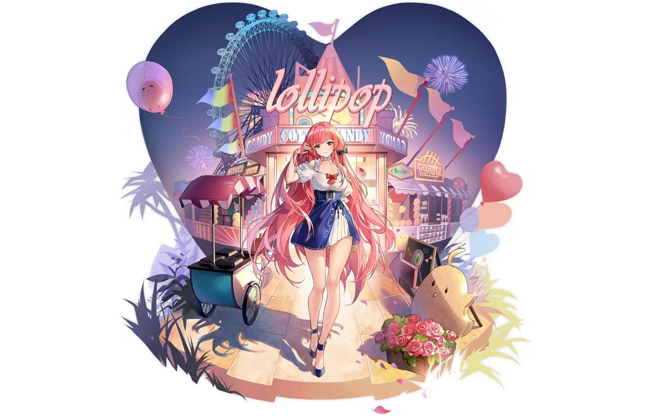 Photo wallpaper girl, sexy, cleavage, long hair, dress, boobs, anime, beautiful