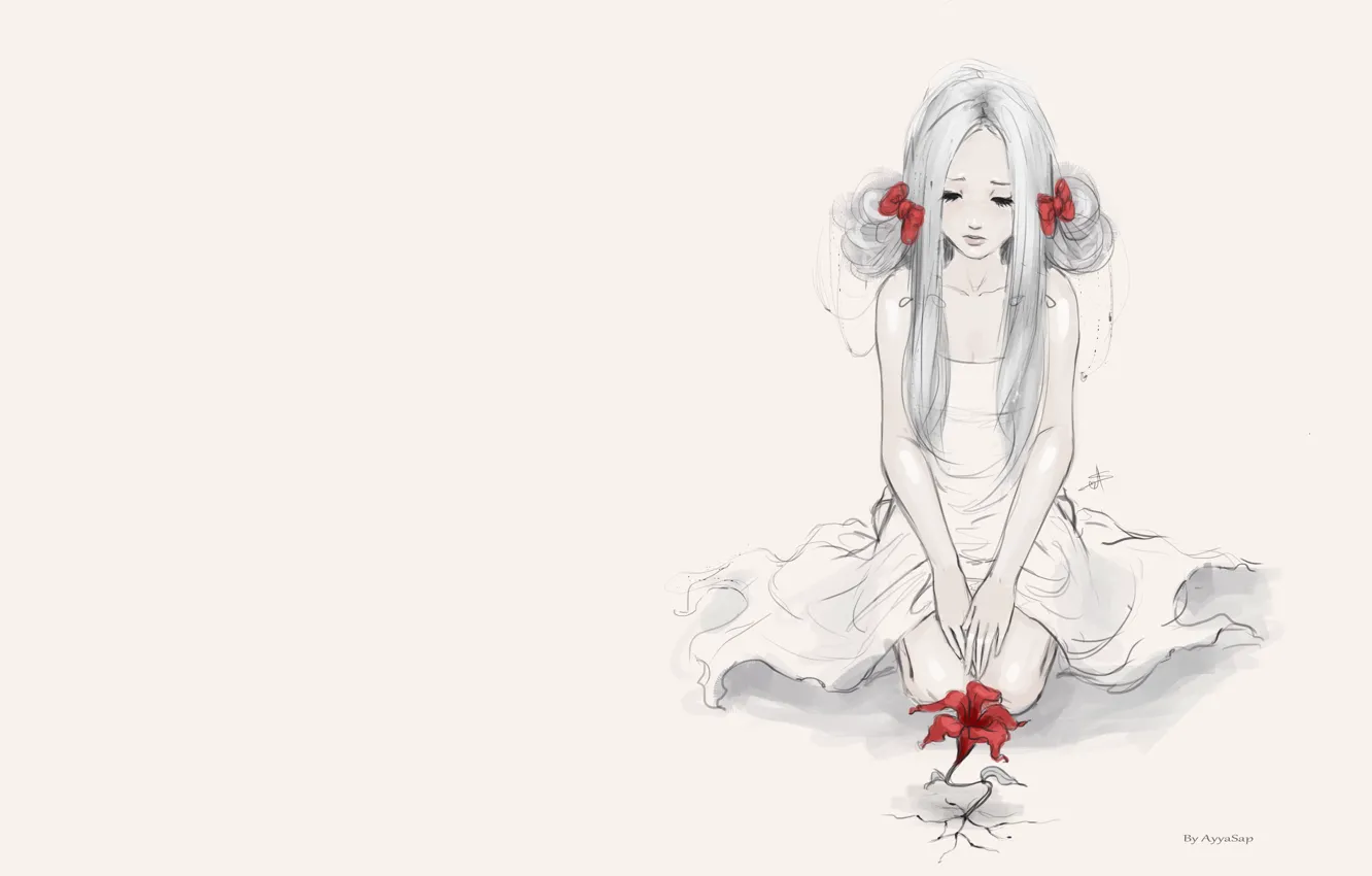 Photo wallpaper girl, mood, minimalism, sketch, art, Red flower, Oops. ASP