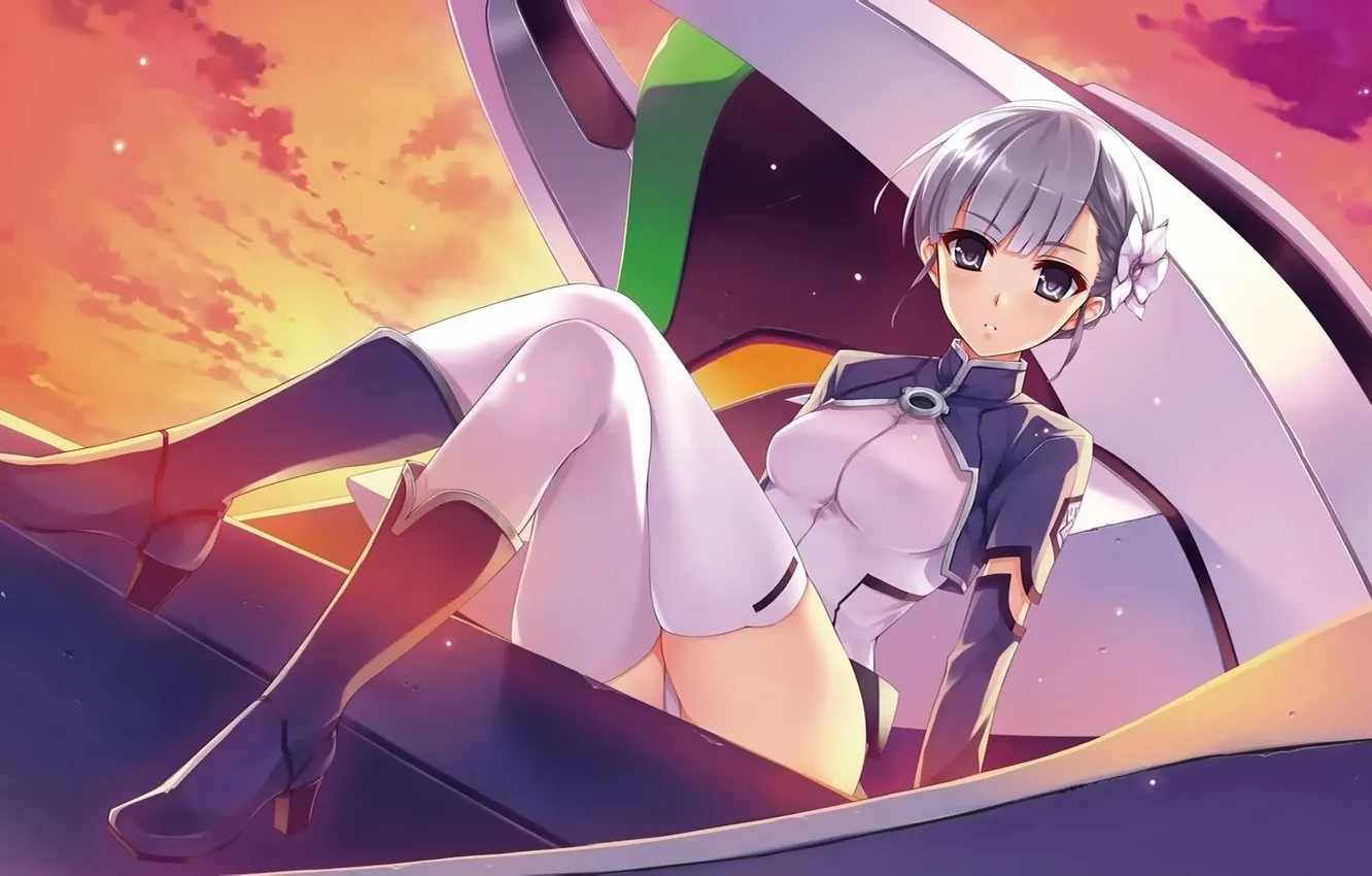 Photo wallpaper the sky, girl, art, misaki kurehito, sitting, rinne no lagrange, fin e ld si laffinty
