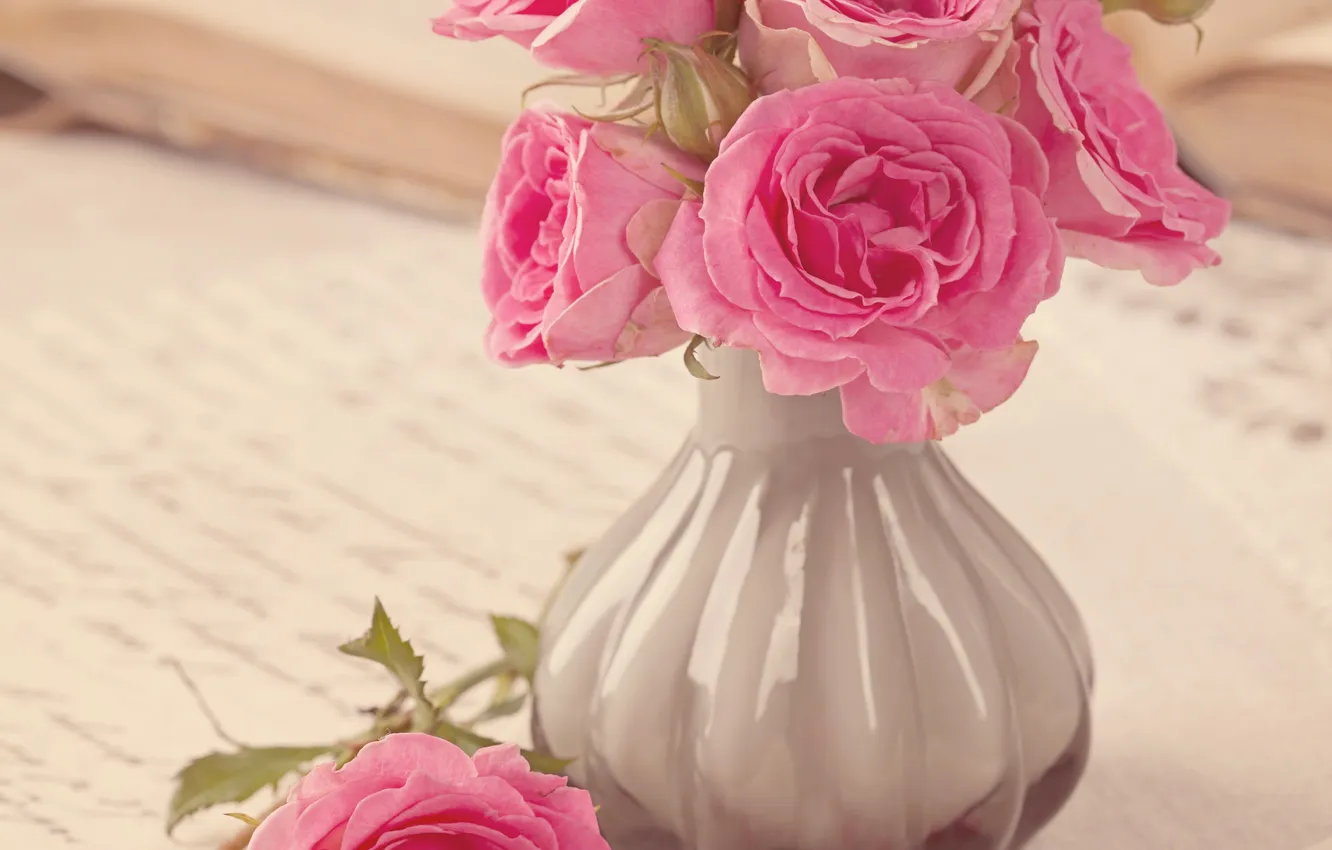 Photo wallpaper roses, vintage, flower, style, pink, vintage, bouquet, roses