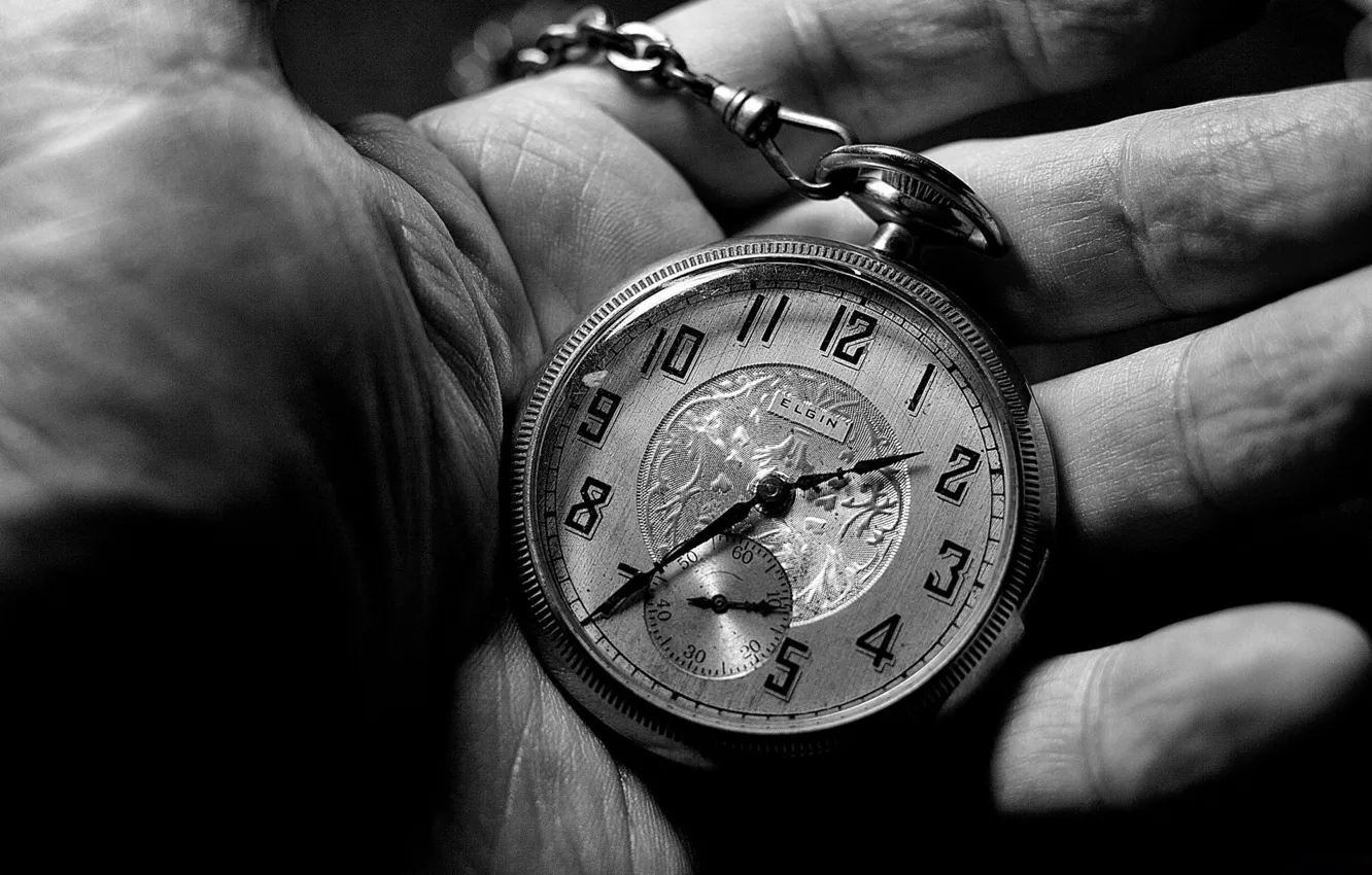 Photo wallpaper black and white, hand, clock