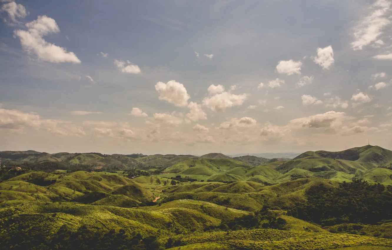 Photo wallpaper green, green, hills, tower, horizon, Brazil, tower, farm