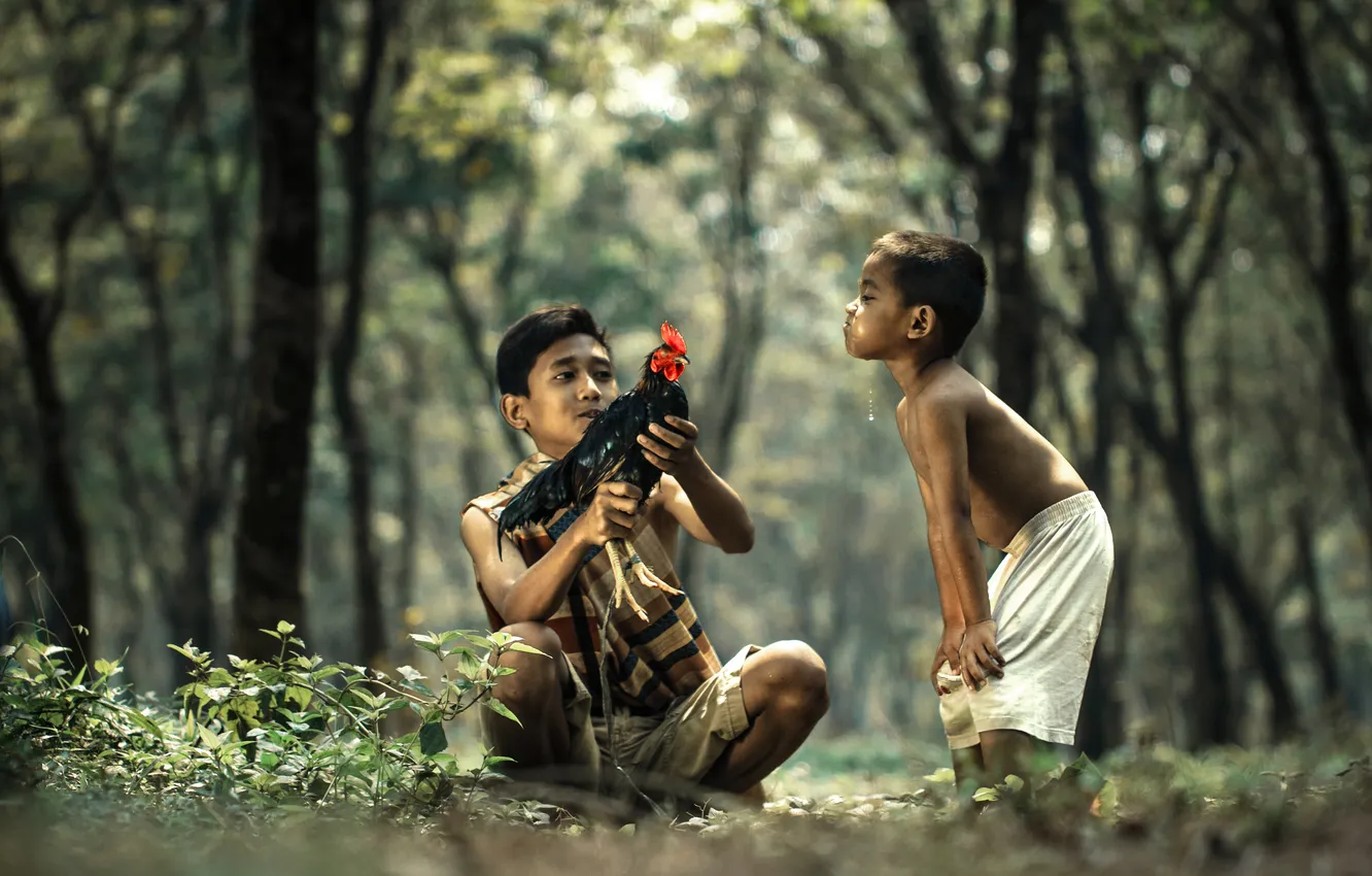 Photo wallpaper girls, nature, children, Boys