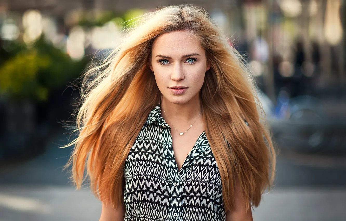 Photo wallpaper girl, background, portrait, makeup, hairstyle, brown hair, beautiful, bokeh